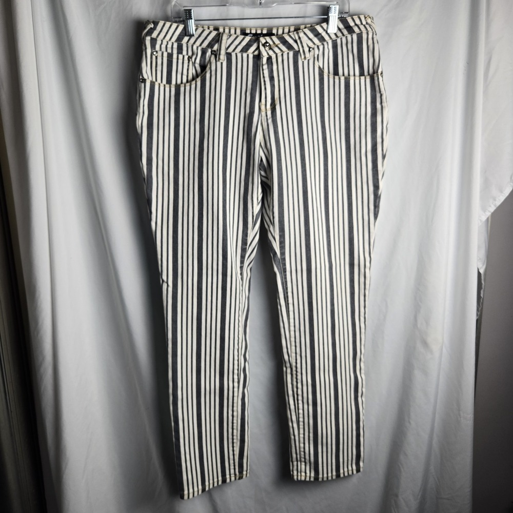 Sizzle Jeans Striped Jeans Womens 15 Black White Mod Punk Avant-garde Indie